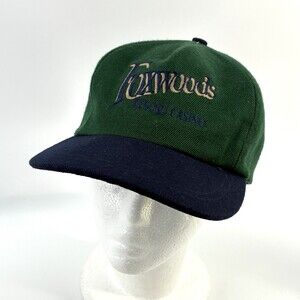 Vintage Foxwoods Casino Corduroy Snapback Hat 90s Green Navy (T)